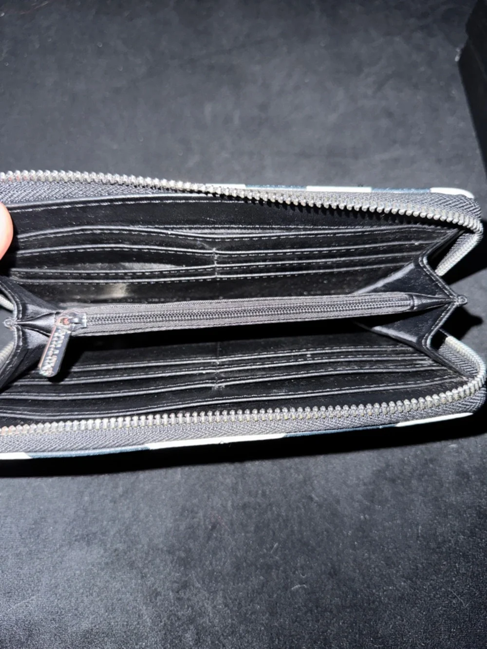 Killstar Black and White Striped Zip-Around Wallet with Bat Emblem - Picture 3 of 3
